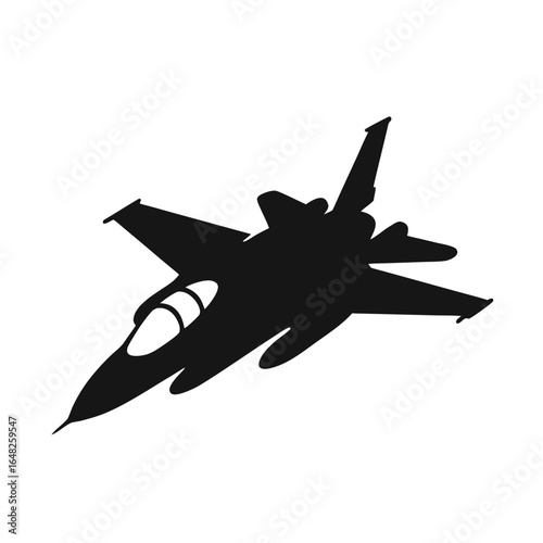 Black silhouette of a fighter jet in flight airplane