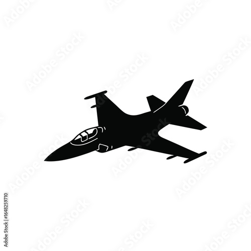 Black silhouette of a fighter jet in flight airplane