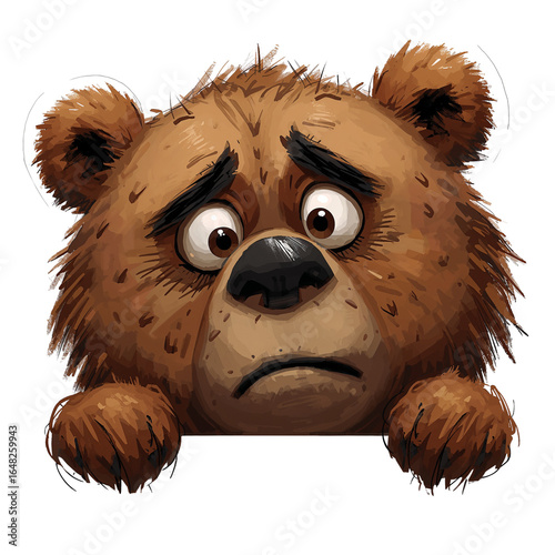 Animated bear character expressing sadness with expressive eyes on a clean transparent setting