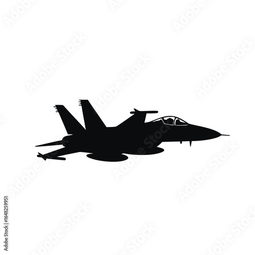 Black silhouette of a fighter jet in flight airplane