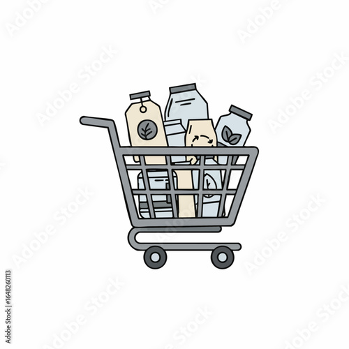 Shopping Cart Filled with Organic Groceries