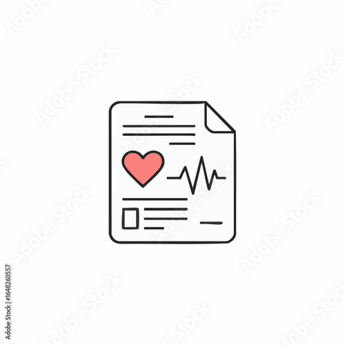 Patient health record with cardiac analysis and heartbeat EKG waveform graphic illustration.