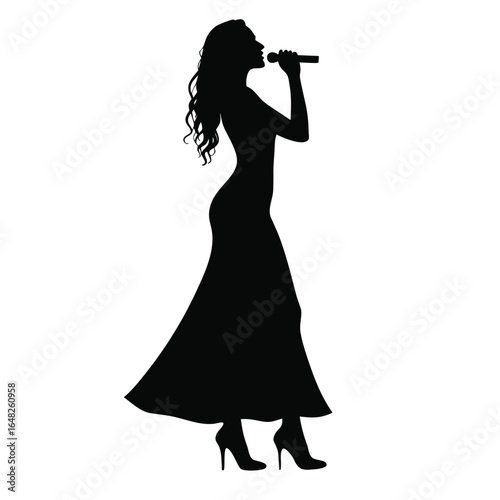 Black silhouette of a woman singing into a microphone