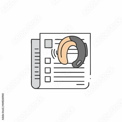 Icon of a hearing aid on a document, symbolizing assistive technology and accessibility