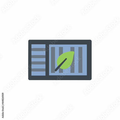 Eco-friendly shipping container icon with a green leaf symbolizing sustainable logistics