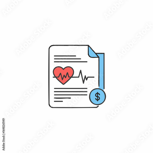 Healthcare Finance and Medical Insurance Policy Icon with Heartbeat and Dollar Sign Symbol