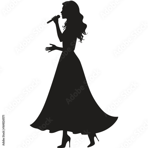 Black silhouette of a woman singing into a microphone