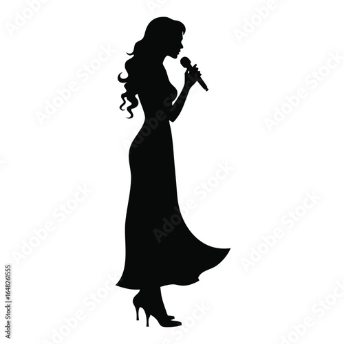Black silhouette of a woman singing into a microphone