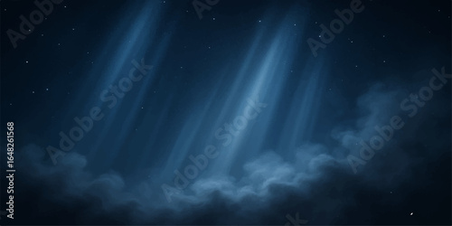 Blue sky with stars and clouds over a bright natural backdrop