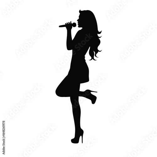 Black silhouette of a woman singing into a microphone