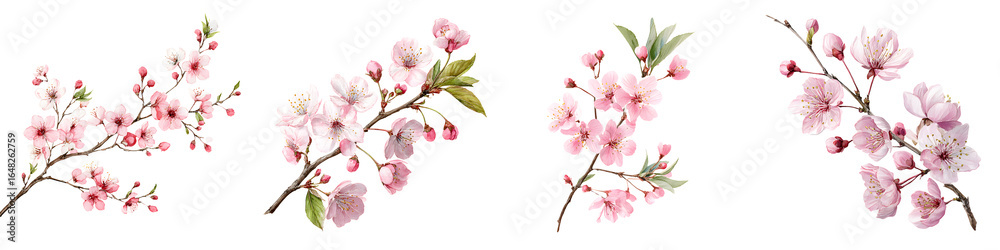 Fototapeta premium Watercolor Cherry Blossom Branches: Delicate Spring Floral Collection