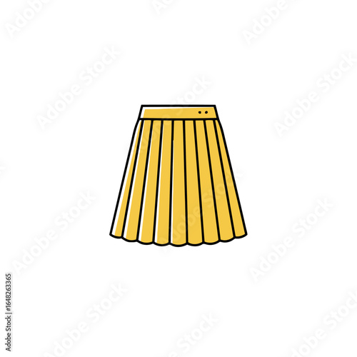 A simple icon of a bright yellow pleated skirt with a black outline and vertical folds.