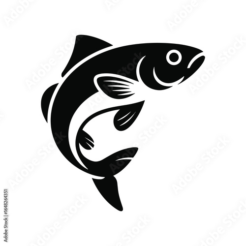 Fish silhouette vector illustration, black aquatic animal design, perfect for fishing logos, seafood labels, marine life, nature, sport, and decor.