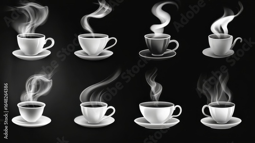 Set of wavy steam on water, tea, coffee, food. Realistic icons of white hot smoke isolated on transparent backdrop