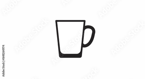 A simple, black and white icon of a tall mug with a handle