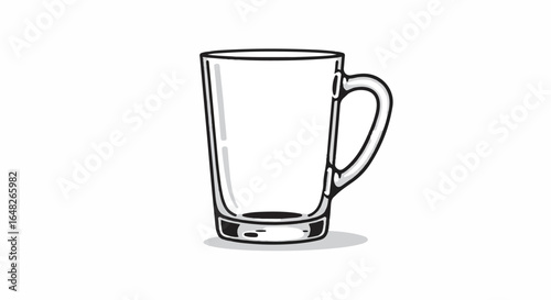 A tall, clear glass mug with a handle, stands empty on a white backdrop