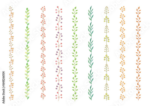9-piece set of vertical decorative lines featuring autumnal plants