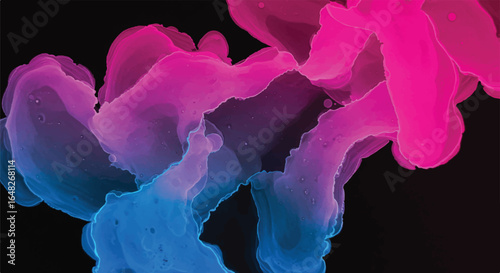 Abstract pink and blue fluid art on black background
