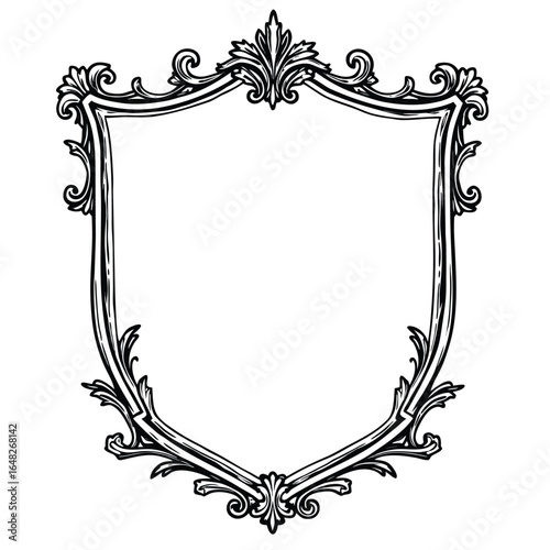 Ornate shield shaped decorative border with floral elements