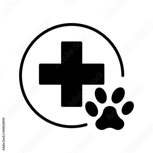 Vet Icon, Veterinarian, Cat and Dog. Vector Silhouette Icon
