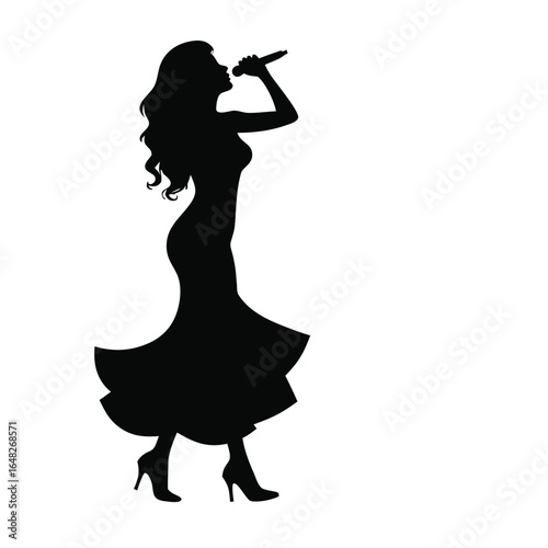Silhouette of a woman singing into a microphone singer