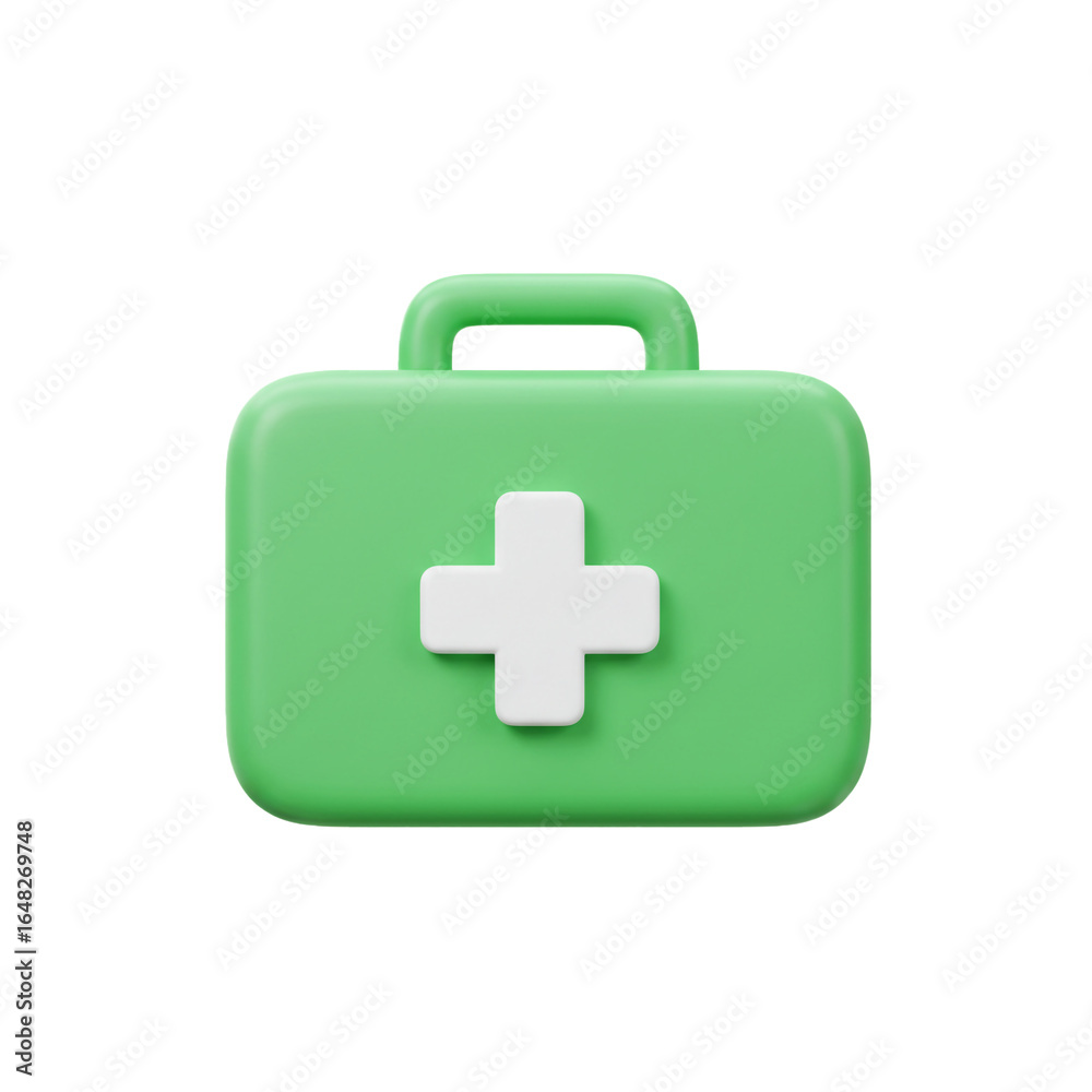 Fototapeta premium A vibrant green medical kit with a prominent cross symbol suggests health care and emergency preparedness for any situation.
