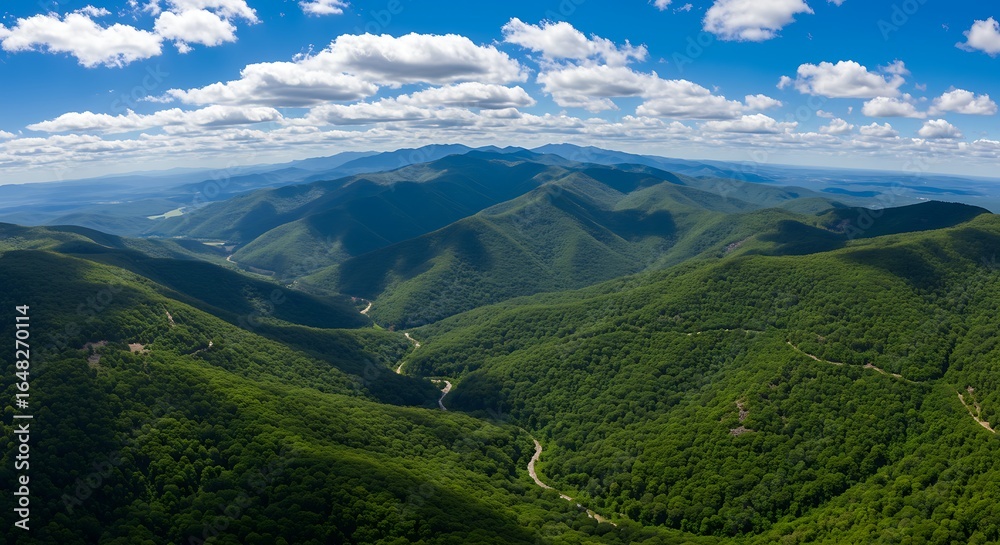 Fototapeta premium Panoramic View of Green Mountain Ranges on a Sunny Day