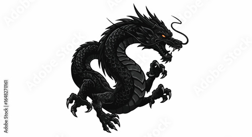 Black dragon coiled, sharp claws