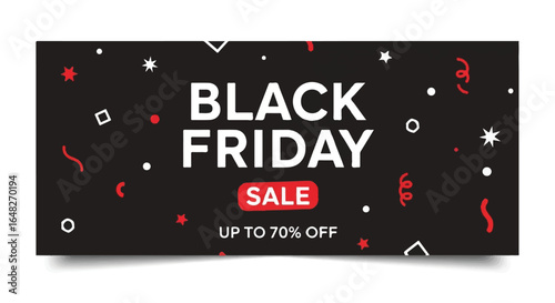 Black Friday sale banner on black background with confetti