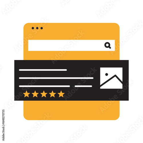 Rich Snippets icon.  Web Page with Stars for Enhanced Search Results. Vector illustration.