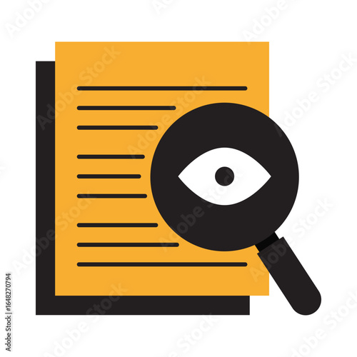 Readability icon.  Document with Eye and Magnifying Glass for Clear Text. Vector illustration.