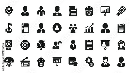 Business and management glyph icon set