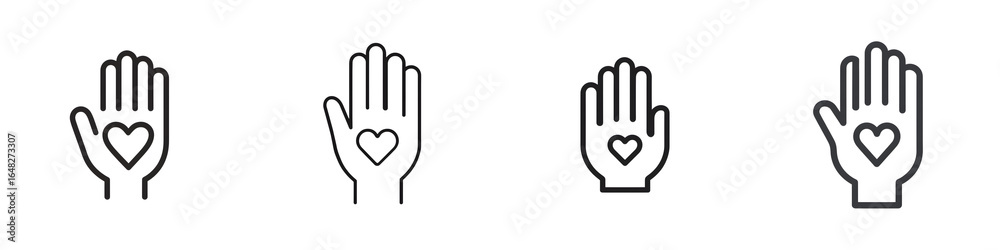 Fototapeta premium Hand with Heart Icon Set: Charity, Love, and Care Art