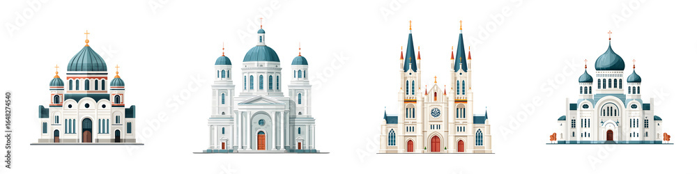 Obraz premium Cathedral Illustration Set: Eastern European Church Architecture