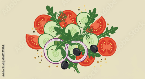 Colorful salad ingredients on a light background