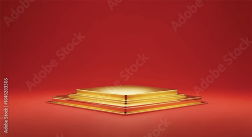 Gold podium on a red background