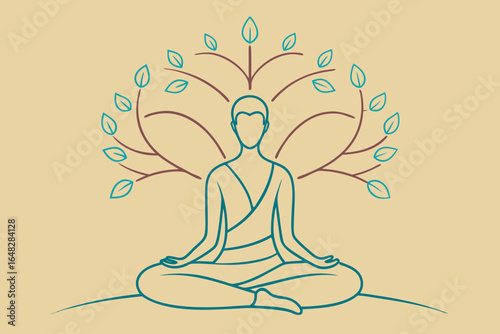 Serene person meditating under a growing tree symbolizing growth and inner peace