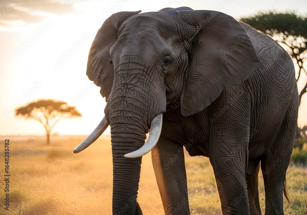 Fototapeta premium Majestic African Elephant in Golden Light