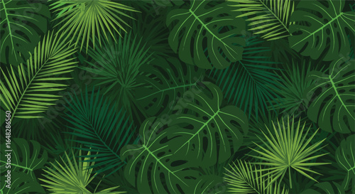 Lush green tropical jungle foliage background