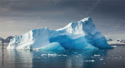 Majestic glacial iceberg with jagged white peaks and a vibrant translucent blue core.