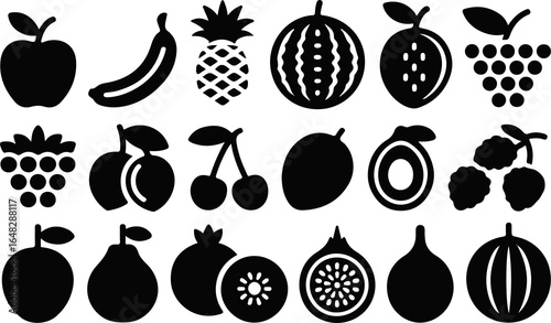 Fresh fruit icons offer a modern look for healthy eating designs and vibrant food projects with summer harvest appeal