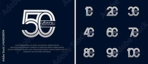 anniversary vector logo set, silver color with handwriting can be use for celebration