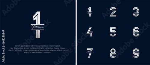 anniversary vector logo set, silver color with handwriting can be use for celebration