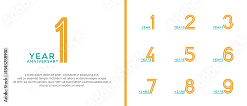 anniversary vector logo set, orange and blue color can be use for celebration
