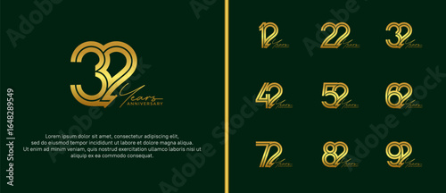 anniversary vector logo set, gold color and golden handwriting can be use for celebration