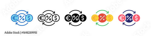 Exchange Rate Multiple Style Icon Set Collection. 