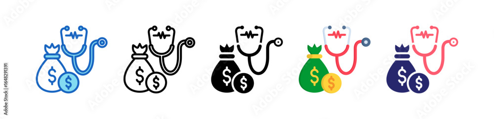 Fototapeta premium Financial Health Multiple Style Icon Set Collection. 