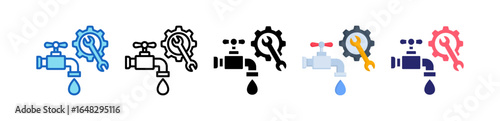 Plumbing Multiple Style Icon Set Collection. 