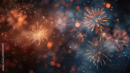 A vivid display of colorful fireworks exploding in the dark sky, creating a dazzling spectacle that lights up the surroundings.