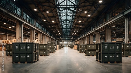 Warehouse with military crates